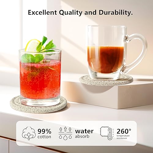 Miniatura 3 de Juego de 8 posavasos para bebidas, cerveza, café, posavasos absorbentes de algodón con soporte, posavasos bohemios para decoración del hogar,