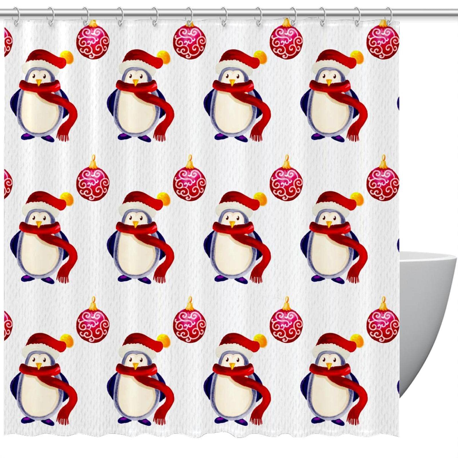 Rideau de douche anti-éclaboussures 183 cm motif pingouins de Noël
