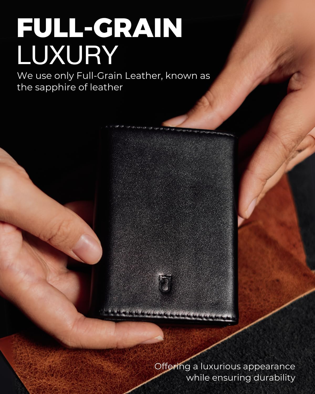 Jenoss Smart Wallet For Men: Full Grain Leather, Handcrafted, Slide Metal Pop Up Case, Slim RFID Blocking Credit Card Holder, Minimalist, Compact - 9-12 Cards Organizers | ID | Money Clip (Black)