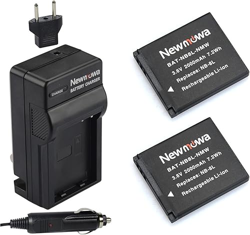 Newmowa Batería de repuesto NB-8L (paquete de 2) y kit de cargador para NB-8L, CB-2LA y PowerShot A2200, A3000 es, A3100 es, A3200 es, A3300 es