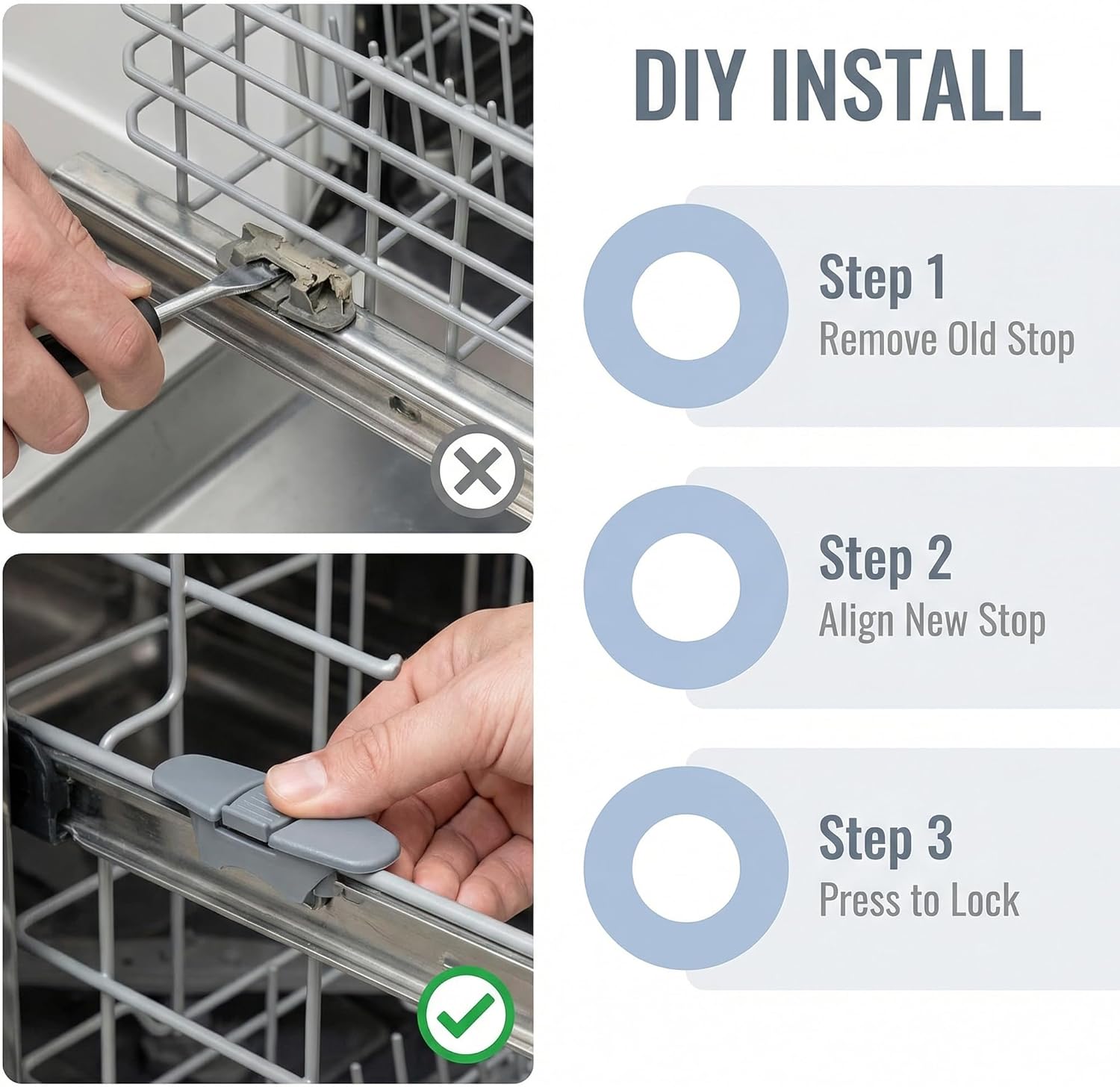 W10082861 Dishwasher Rack Stop for Whirlpool numbers include WPW10082861, AP6014921, 8270106, PS11748191 and WPW10082861VP 2-1/8 x 5/8 Inches（2 Pack）