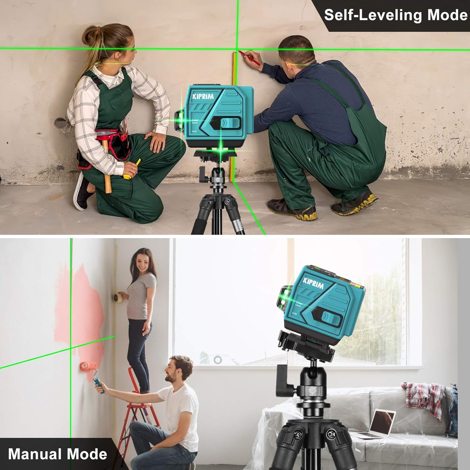 Kiprim LV3D laser level showing brightness and thickness adjustment