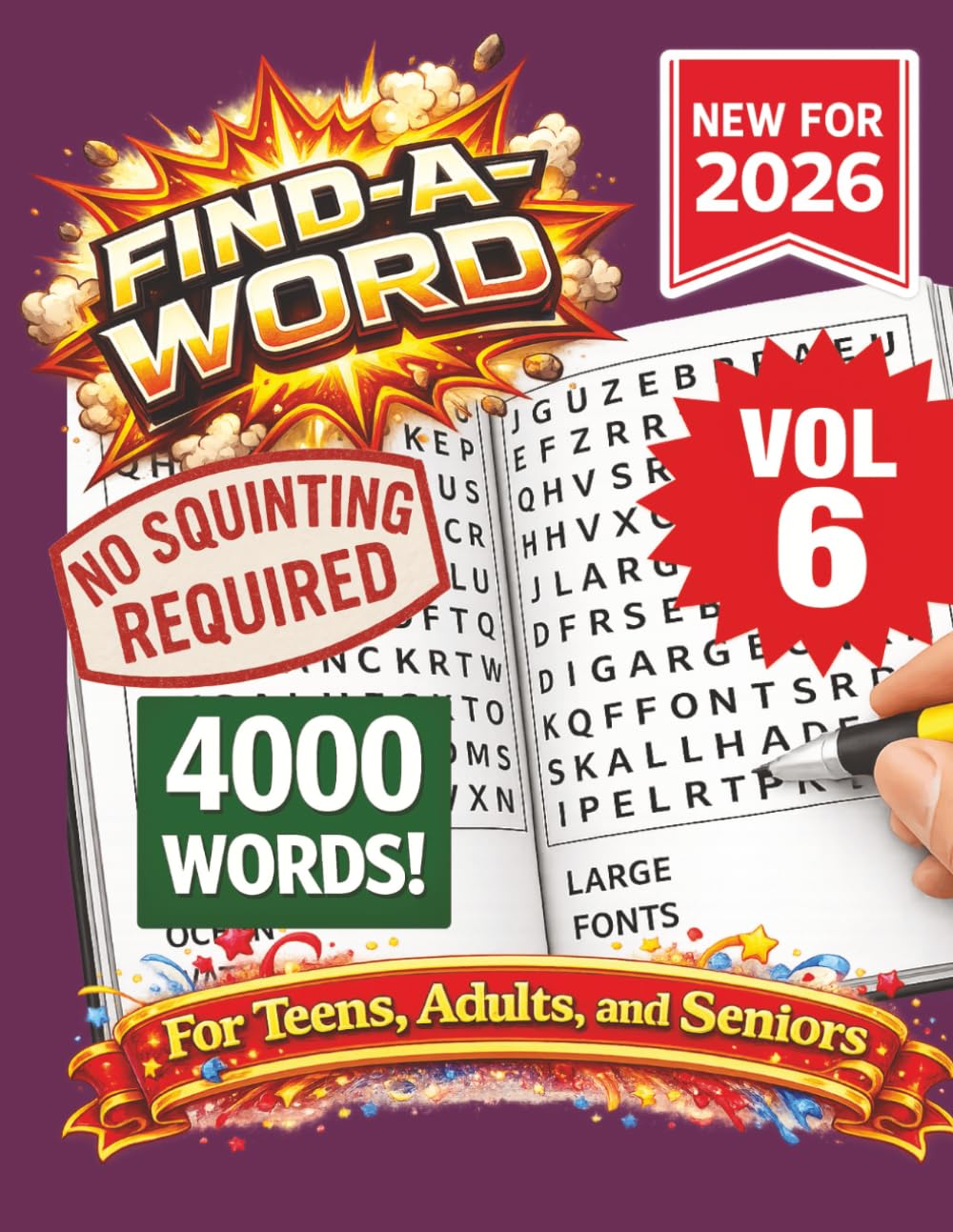 FIND-A-WORD Search Puzzle Book- New for 2026! 4000 Words-NO SQUINTING REQUIRED! VOL 6: FIND-A-WORD Search Puzzle book for all ages. Puzzles to keep ... 8.5x11 Format. (FIND-A-WORD 15 Volume Series)