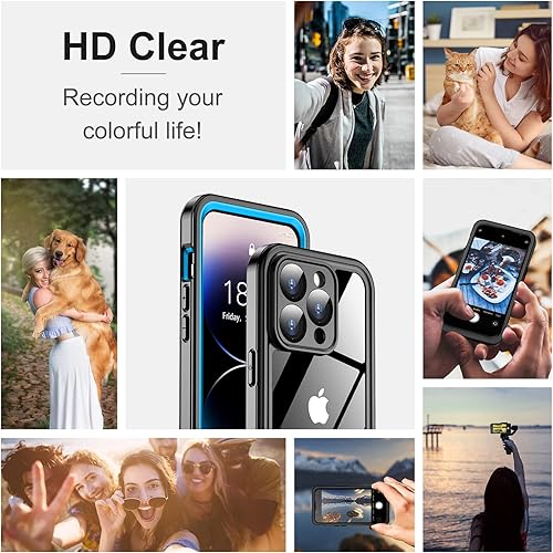 Miniatura 5 de Temdan Real 360 Funda impermeable para iPhone 14 Pro, lente de cámara de vidrio templado 9H integrado y protección de pantalla 14 pies militares a