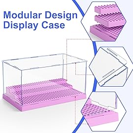 Mlikero Display Case for Minifigures Action Figures Blocks, Clear Dustproof Acrylic Display Box Storage with 3 Movable Steps Gifts for Children,Purple