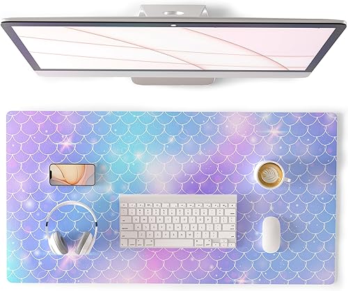 Miniatura 49 de QIYI - Alfombrilla grande para mouse, linda alfombrilla de escritorio rosa para computadora, alfombrilla de escritorio de piel sintética impermeable