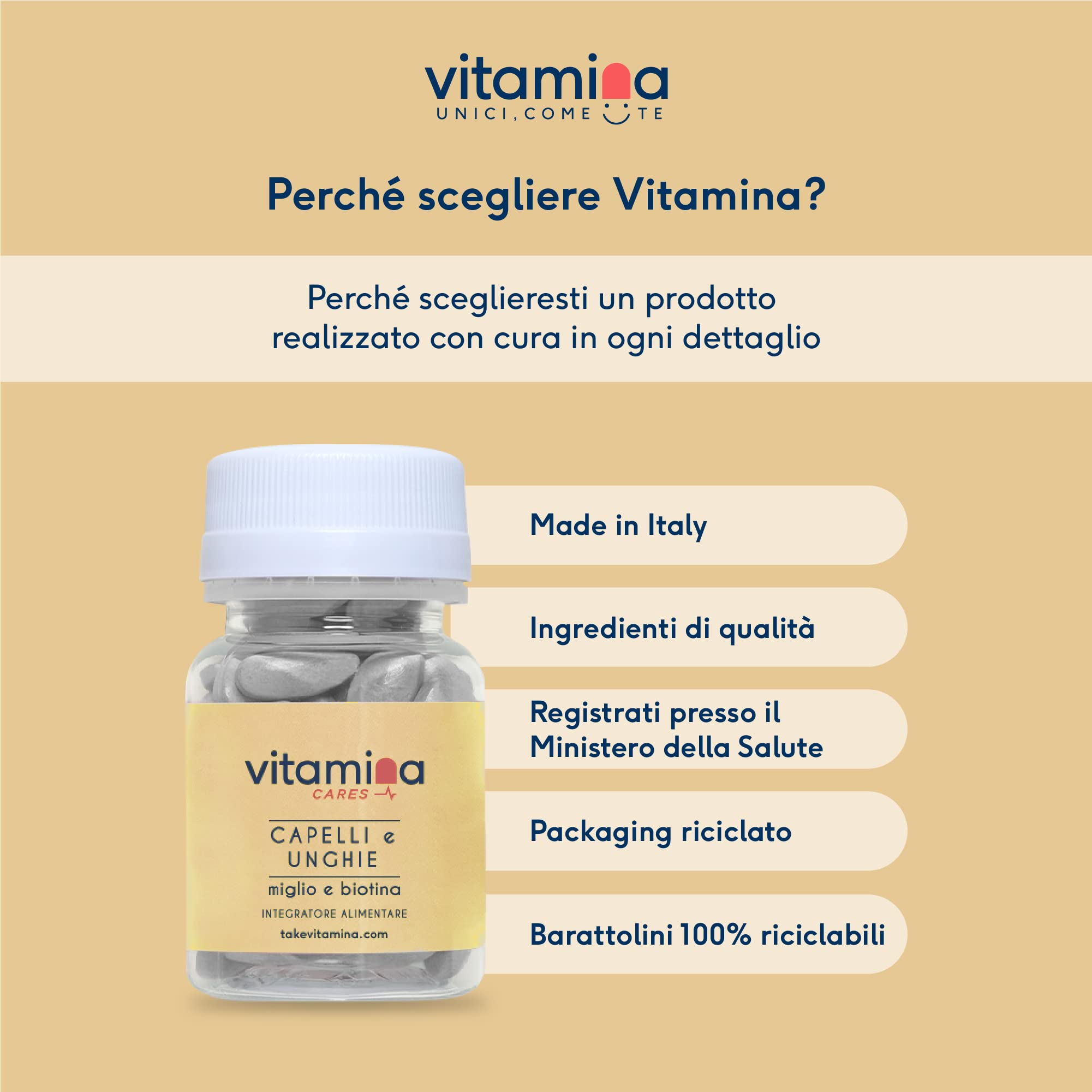 Capelli e Unghie | con Miglio e Biotina | + Vitamina B8 | Rinforza Capelli e Unghie | Portapillole Omaggio | 60 cpr da 850mg | NO Glutine e Lattosio | Made in Italy | Vitamina®