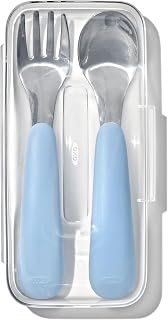 OXO Tot On-The-Go Fork & Spoon Set - Safe Stainless Steel Toddler Utensils with Non-Slip Handles & Travel Case - Dusk
