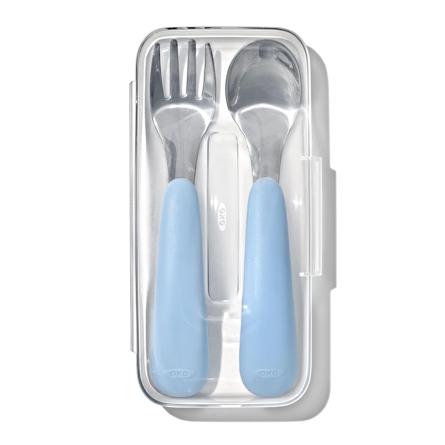 OXO Tot On-The-Go Fork & Spoon Set - Safe Stainless Steel Toddler Utensils with Non-Slip Handles & Travel Case - Dusk