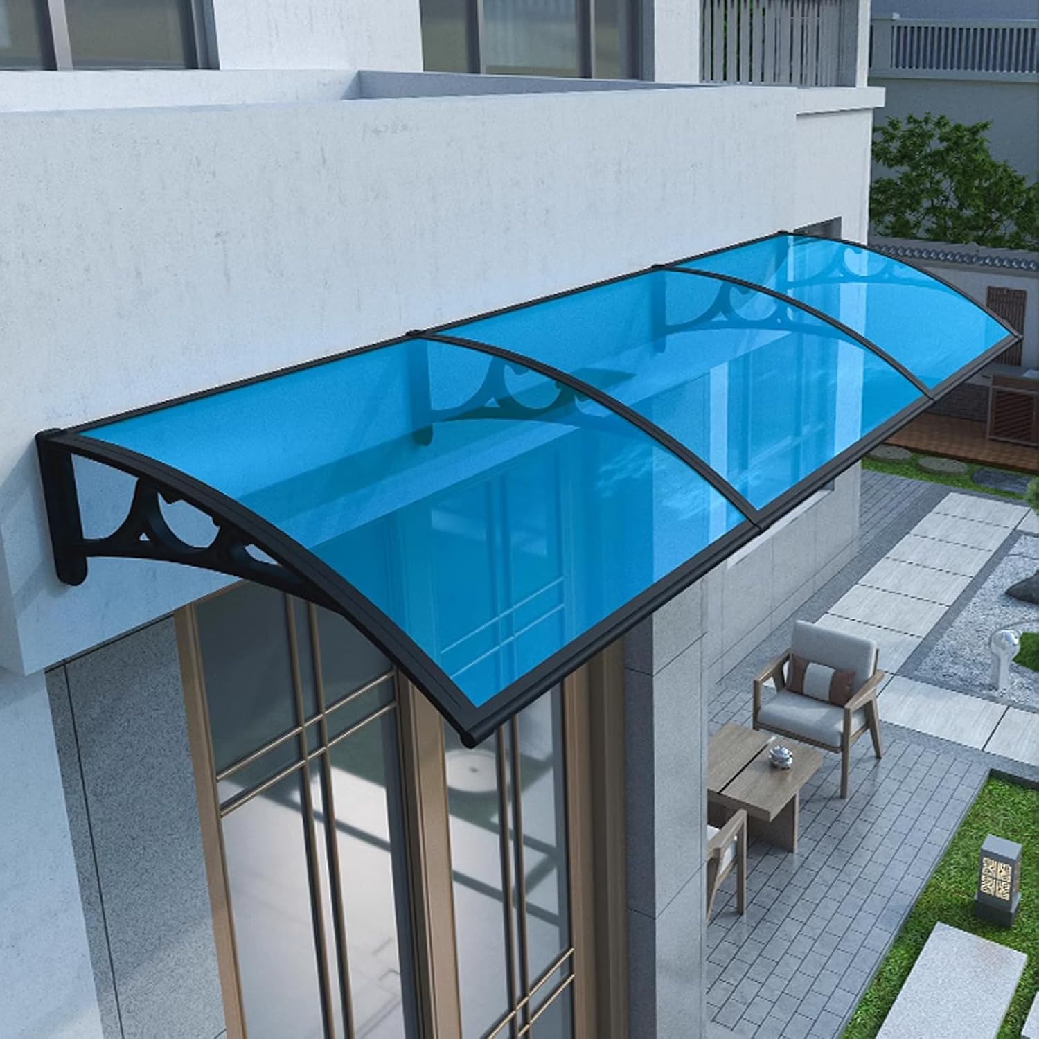 Tettoia Per Porta D'Ingresso 100x300 Cm - Policarbonato Trasparente, Alluminio, Resistente A Neve E UV