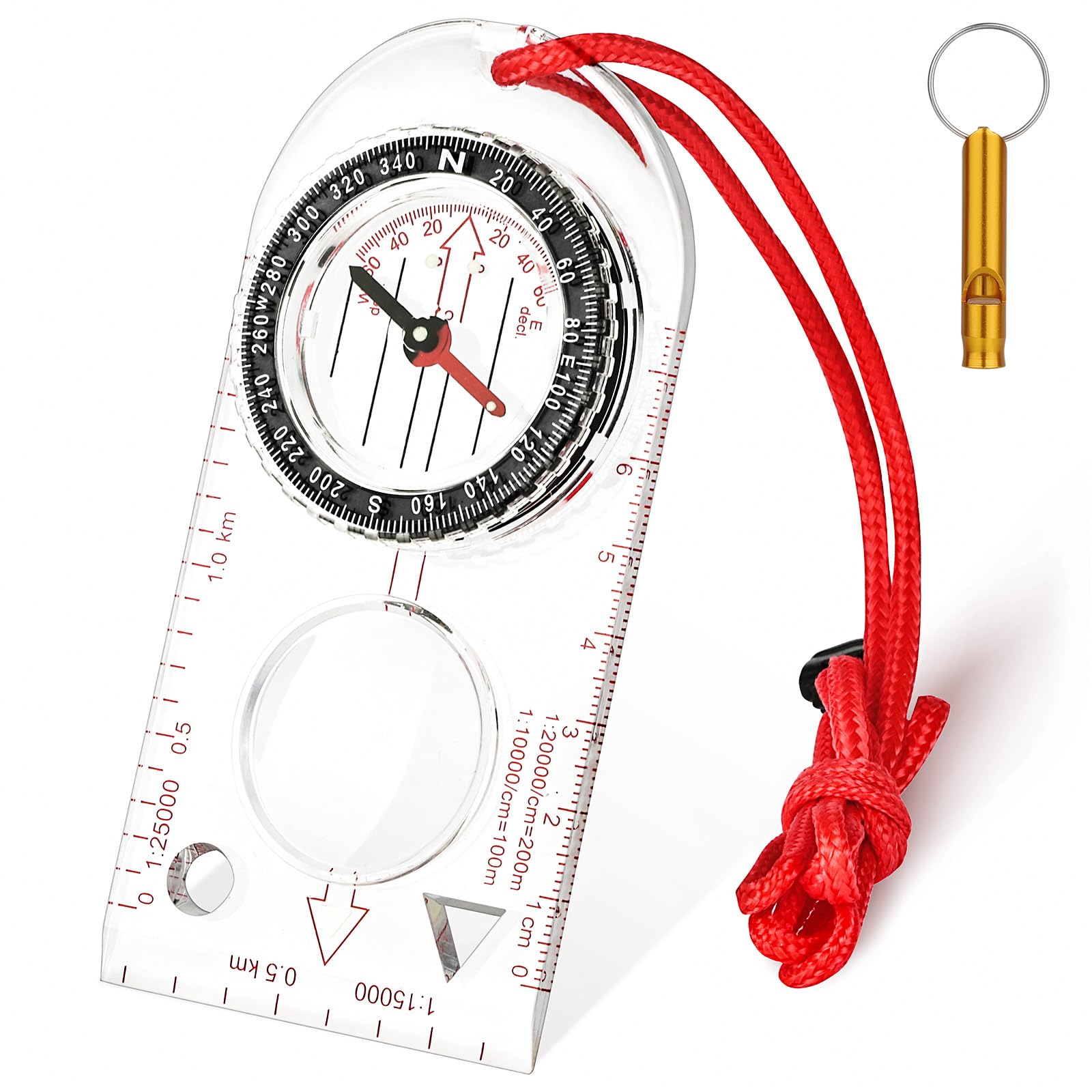 Flintronic Boussole de Navigation, Boussole d'orientation avec Fonction Lumineuse, Boussoles Randonnée, étanche, avec Déclinaison Réglable, pour Lecture Carte Expédition Navigation Course Orientation
