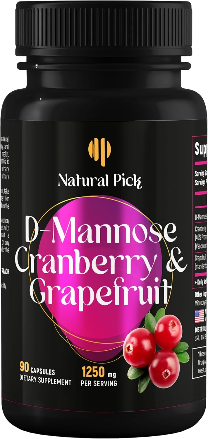 Natural Pick D-Mannose - Cranberry & Grapefruit – Cranberry Pills, UTI Treatment and Fast Relief for Women | Urinary Tract & Bladder Support. 90 Vegan Capsules, D mannose Supplements for Women