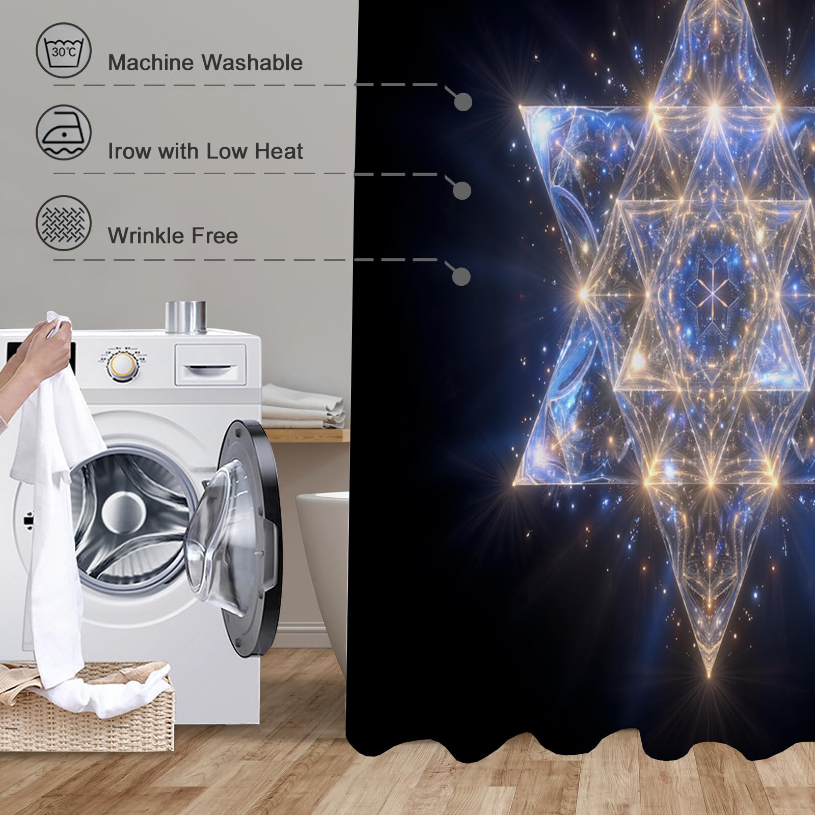 Rideau De Douche Géométrie De L'Hexagramme Abstraction Technologique Tissu Imperméable Lavable avec Crochets Anti Moisissure en Polyester Rideau Douche pour Salle De Bain