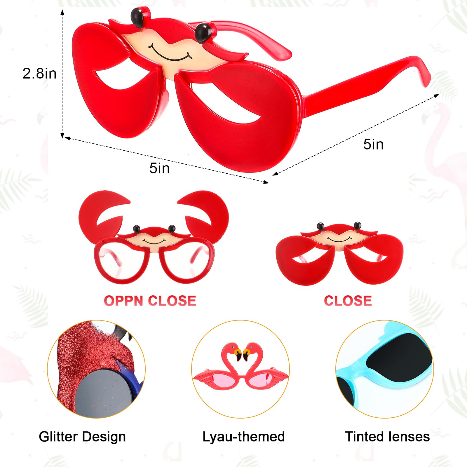 Relaxweex 13 accesorios para fotomatón de Luau, decoraciones de fiesta hawaiana, 12 pares de gafas hawaianas divertidas con temática de playa, 1 marco de fotos de flamenco de verano, suministros de