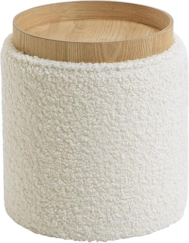 Miniatura 4 de Moderno otomano redondo con asiento acolchado suave, taburete de almacenamiento para maquillaje, taburete tapizado para reposapiés, taburete otomano