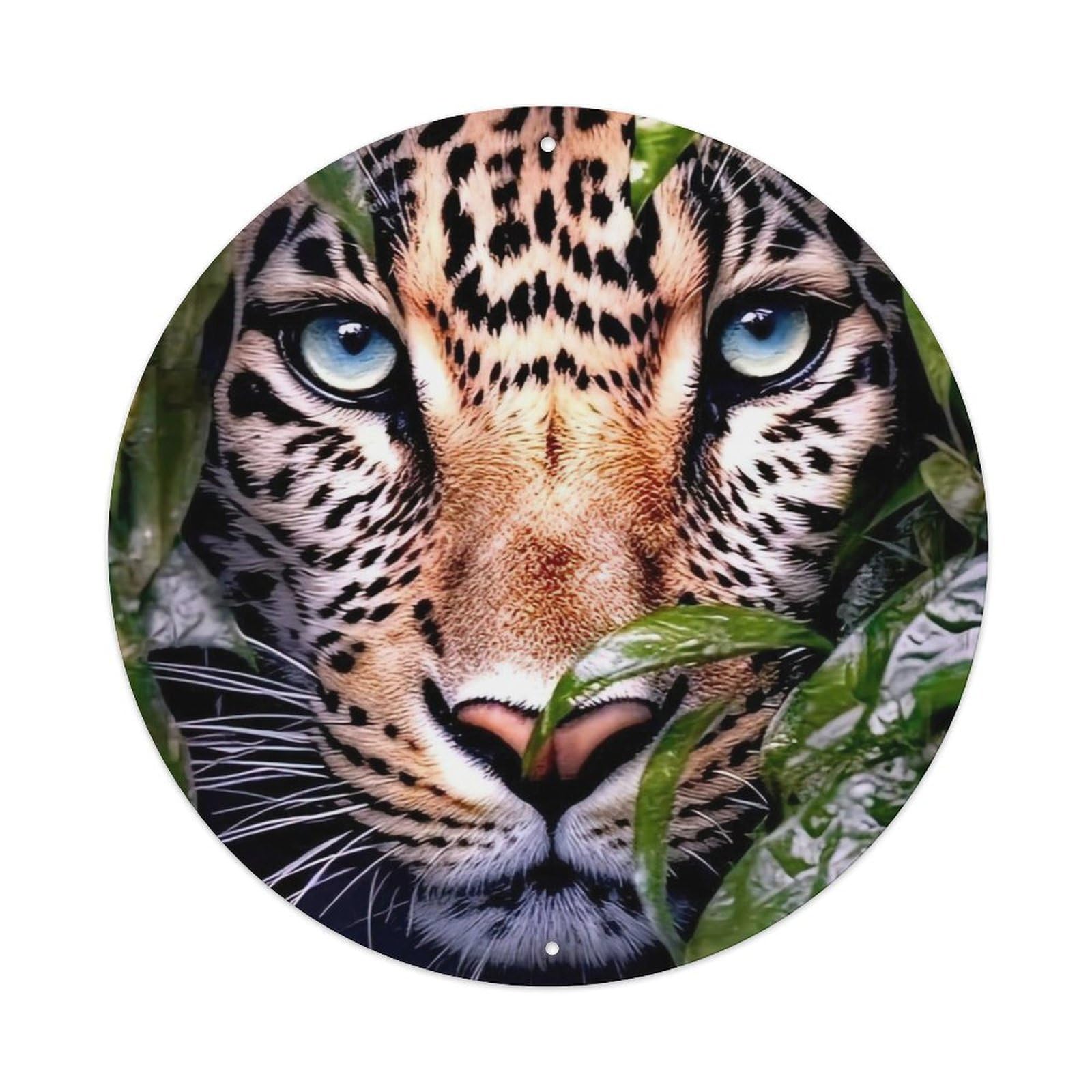 Animal Artwork Leopard in The Jungle Vintage Metal Tin Sign Plaque Wall Decor for Cafe, Club Bar, Office, Garden Metal Poster 8x8Inch