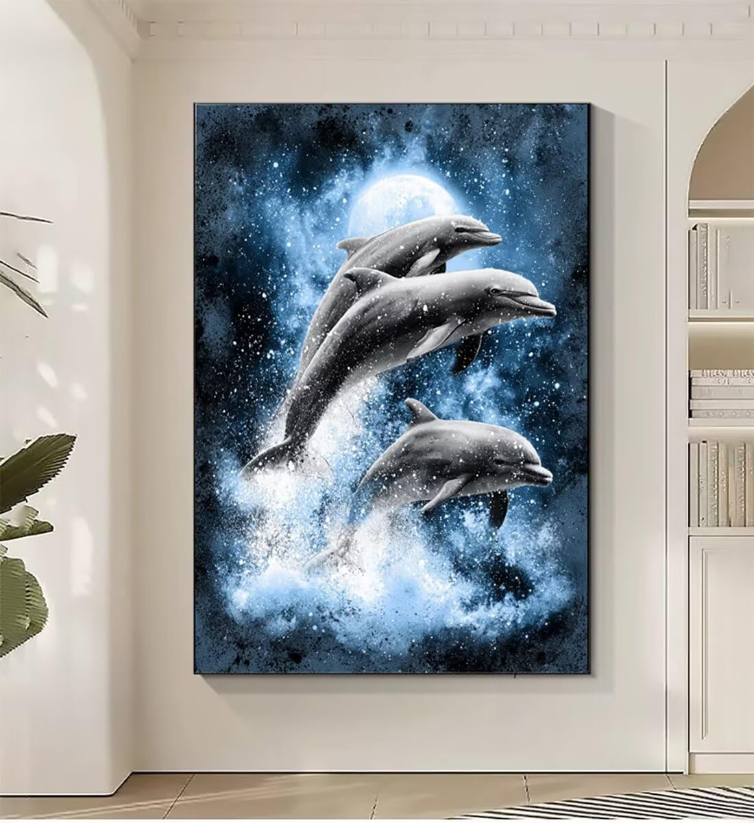 Delphin Landschaft Malen Nach Zahlen Erwachsene, Paint by Numbers Adult Set, Heimwerk Malen Nach Zahlen Kinder Mit Rahmen, Pinsel und 36 Acrylfarbe für Deko Wohnzimmer Geschenke 60 x 80 cm BJHDK370