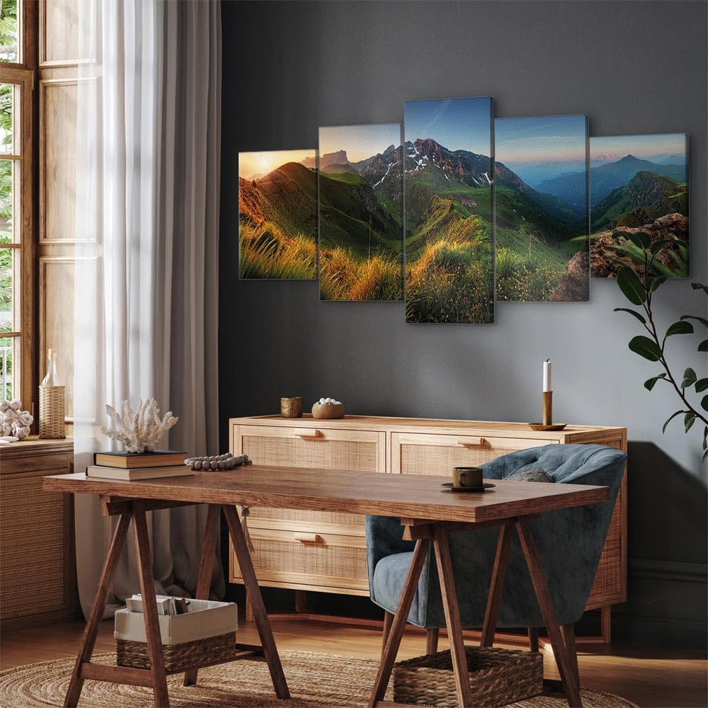 B&D XXL - Akustikbild Schallabsorber Natur Berge, 200x100 cm, 5-teilig