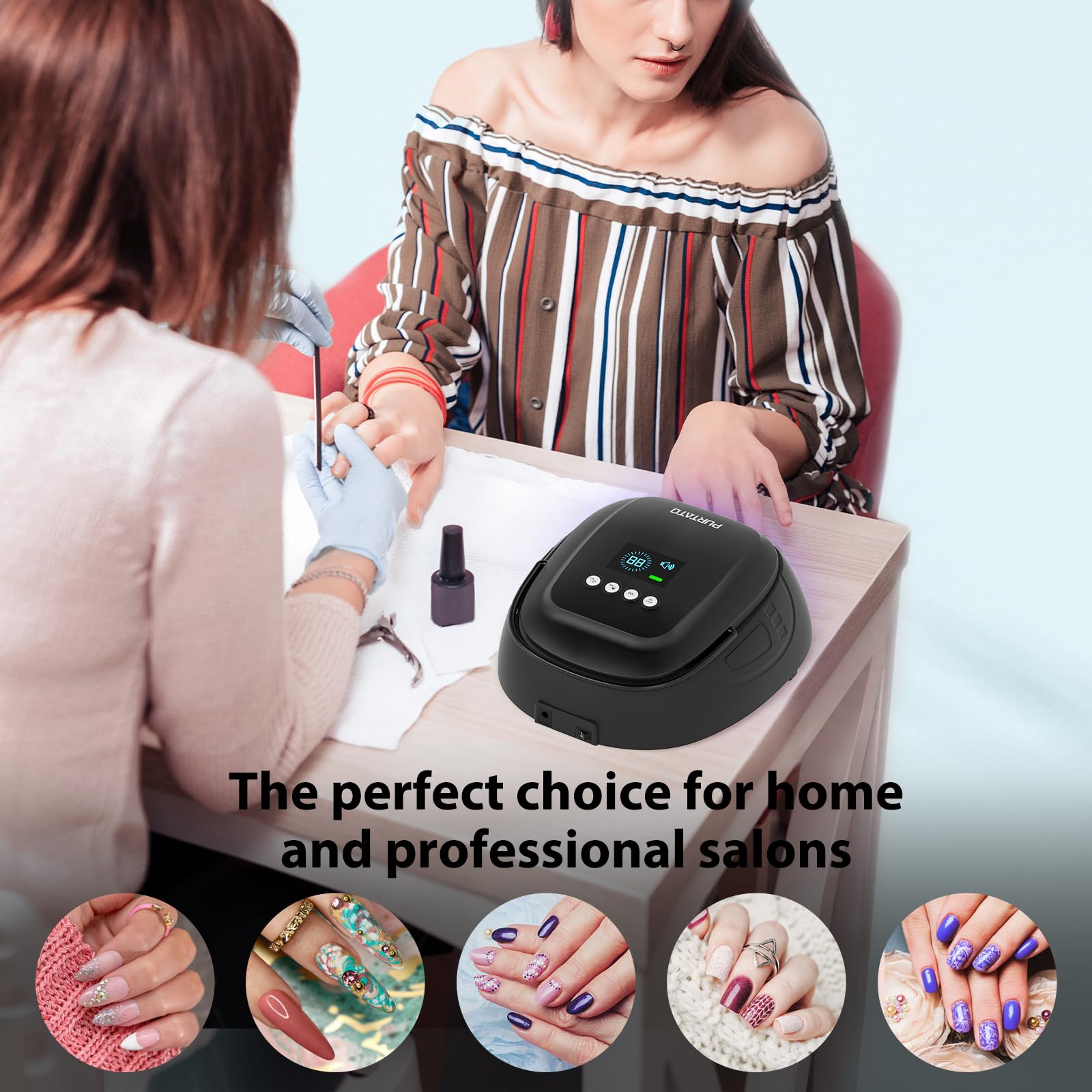 Purtato Wiederaufladbare UV Nagellampe, UV Licht für Gelnägel mit 4 Timer-Einstellungen, 126W Professioneller Schnell Aushärtender Nageltrockner für Gelpolitur für Salon oder Zuhause (Schwarz)