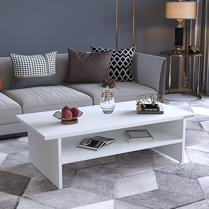 Redwud Jackup Engineered Wood Coffee Table/Centre Table/Tea Table for Living Room - White (D.I.Y) Matte Finish