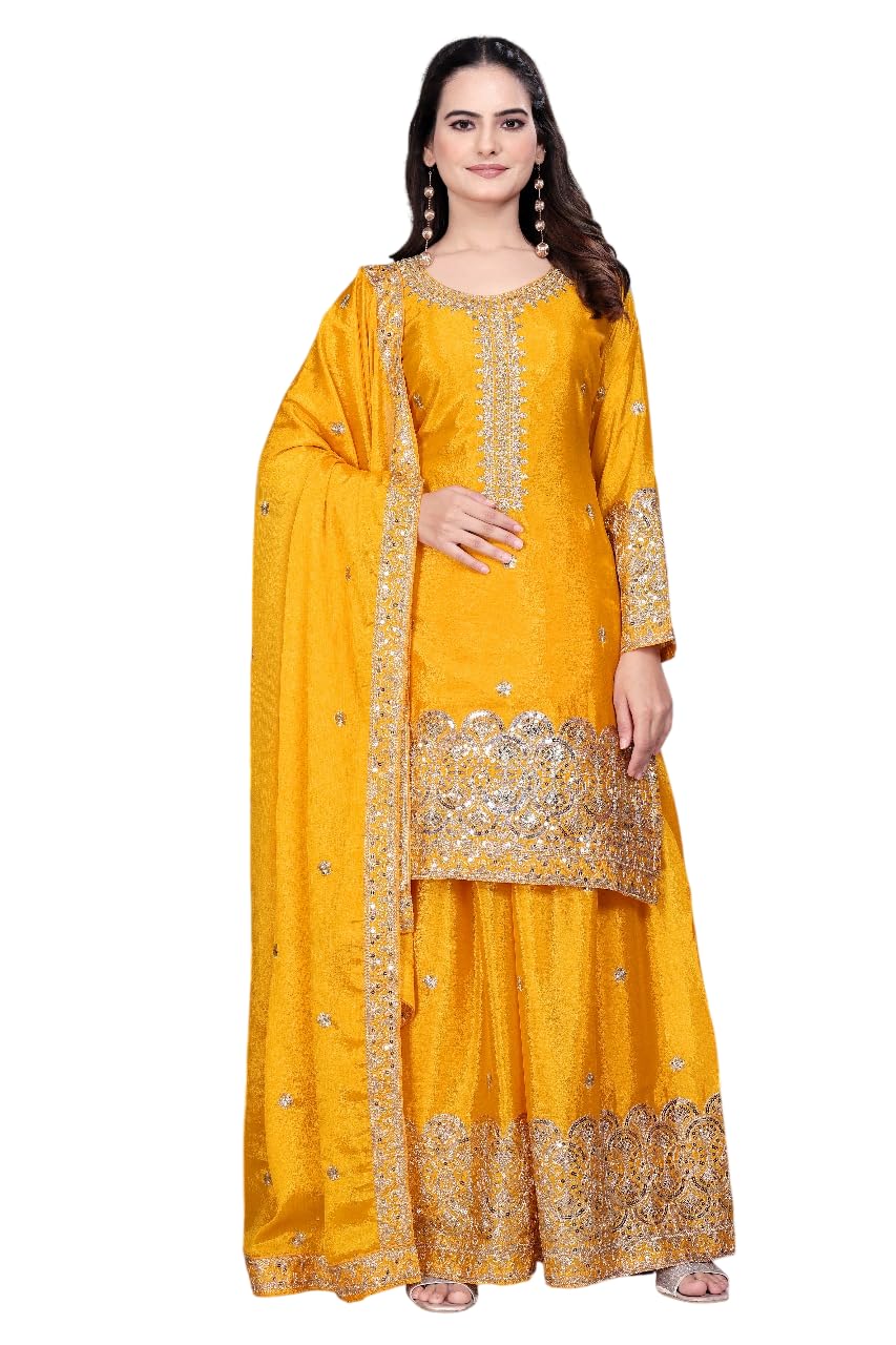 Mustard Yellow Kurta Sharara Set with Dupatta – Festive & Wedding for Women-image-12