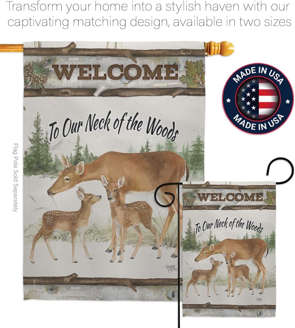 Breeze Decor Neck of The Woods Garden Flag Set with Stand Wildlife Outdoor Deer Bear Wolf Pet Nature Farm Animal Creature House Decoration Banner Small Yard Gift Double-Sided, Made in USA
