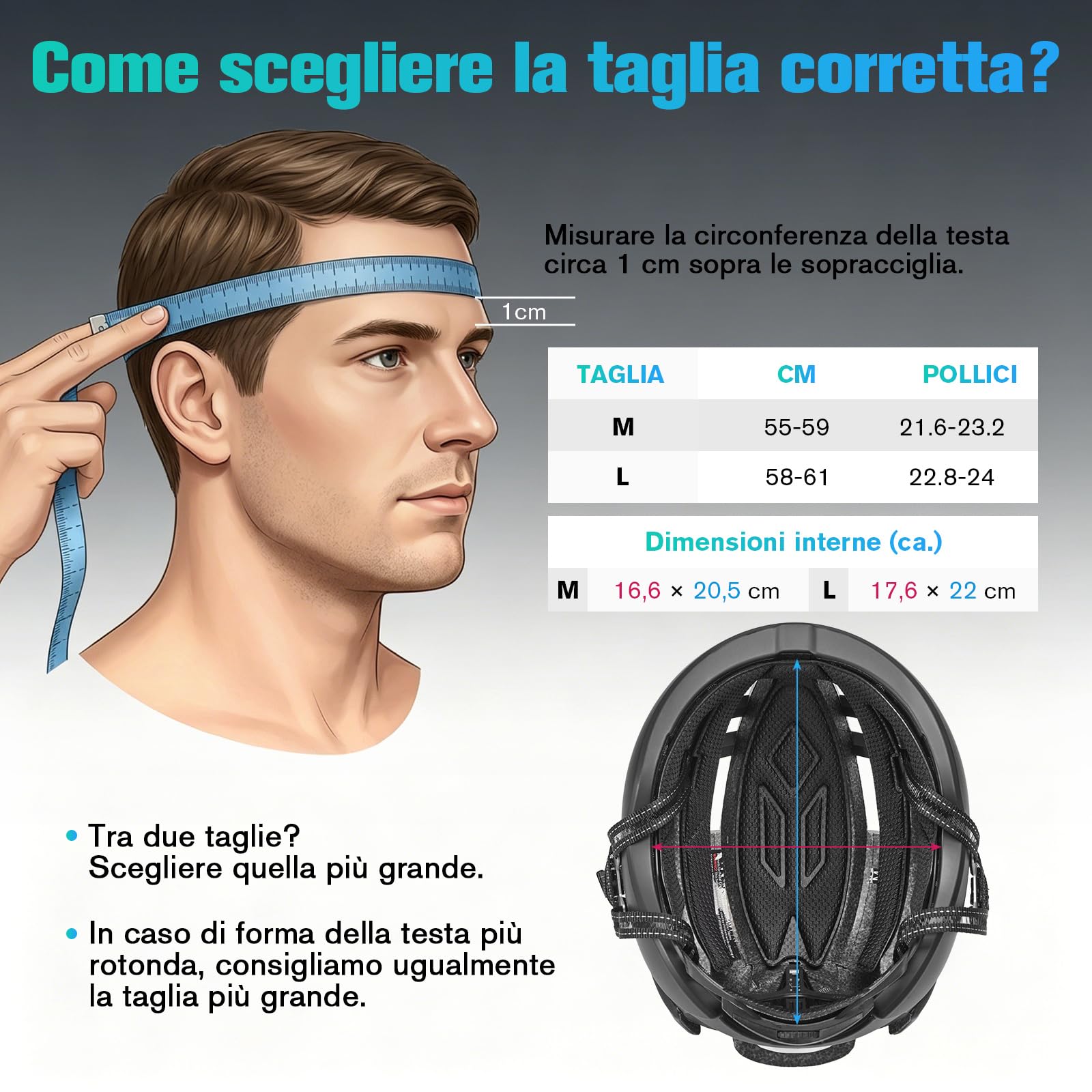 Casco da Bicicletta Uomo Donna, Casco Leggero da Città e Corsa con Chiusura Magnetica, 16 Prese d'Aria, Certificazione CE EN1078, Regolabile M/L (55–61 cm), ca. 290–300 g