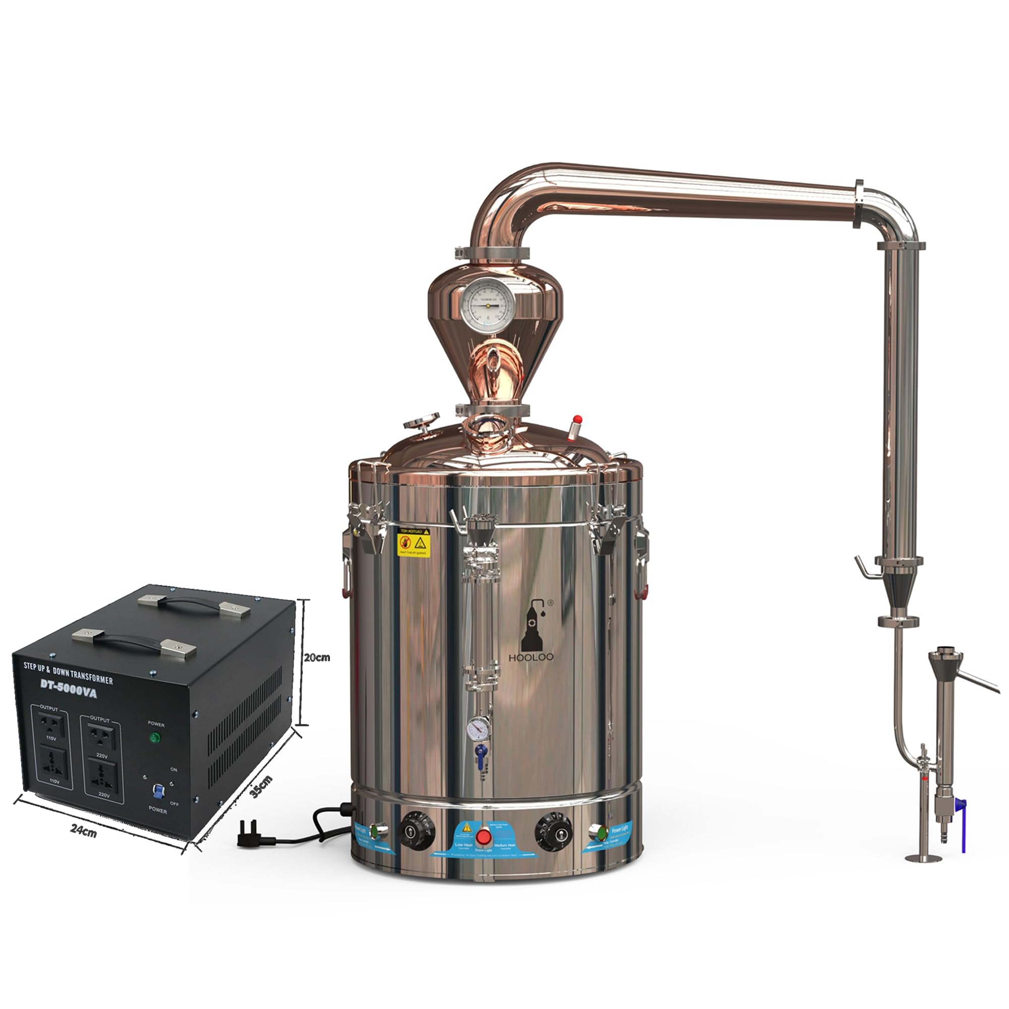Rocket 40L (10.5 Gal) Distiller Home Pot Still Moonlight Distiller Electric Heating Copper Helmet Lynn Arm Whiskey Brandy
