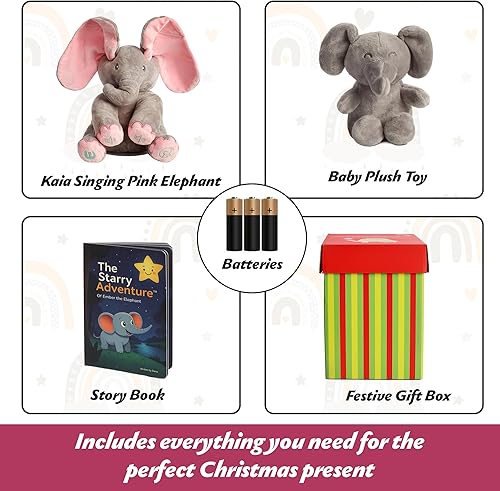 Miniatura 48 de Dimple Kaia Peek A Boo Elefante de juguete, animal de peluche interactivo con orejas móviles, animal de peluche musical para bebés y niños pequeños