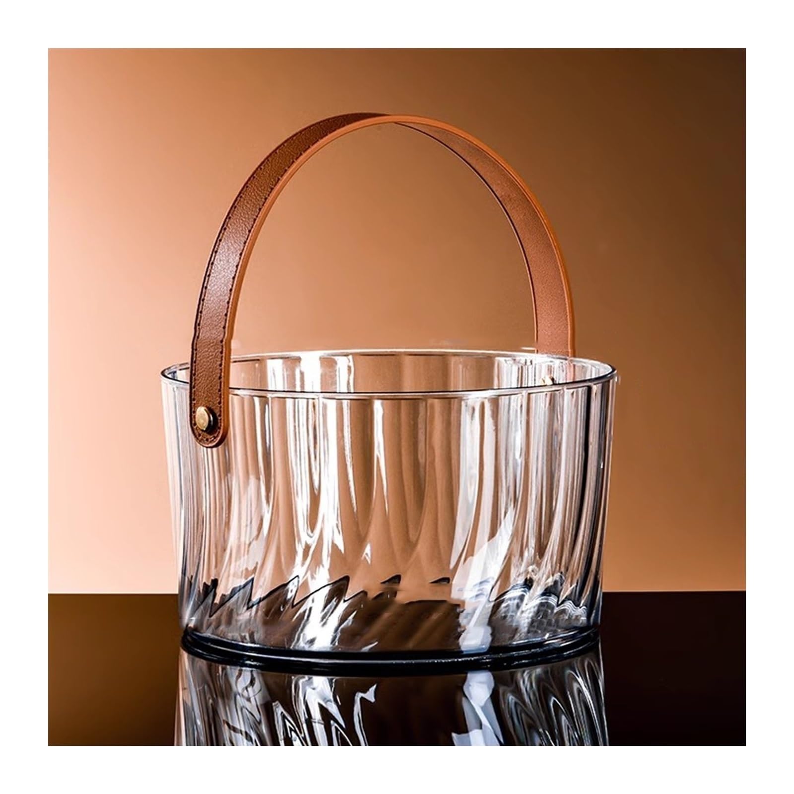Secchiello per Ghiaccio Secchielli for il ghiaccio in plastica con manico in pelle marrone Secchiello for vino trasparente Secchiello for champagne rotondo Secchiello for vino Secchiello portatile for