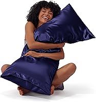 Vista 56 de Bedsure - Juego de fundas de almohada de satén tamaño king, 2 unidades - Fundas de almohada gris plateado para cabello y piel con cierre de sobre