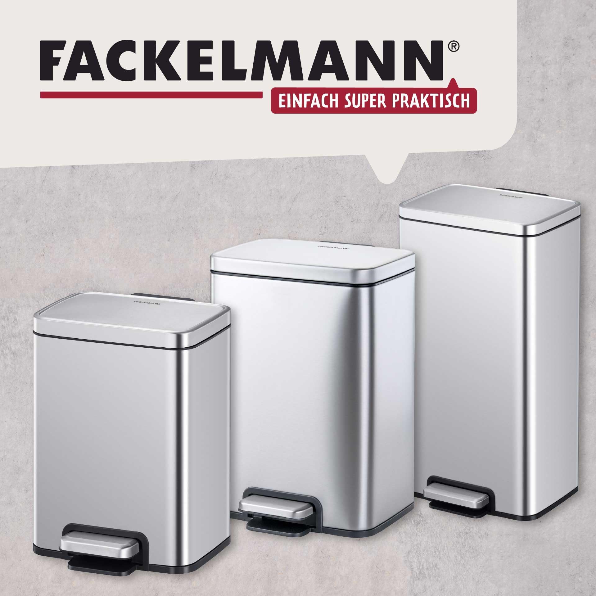 FACKELMANN CHICAGO Pedal-Abfallsammler 12L – Edelstahl matt, fingerabdruckfrei, mit stabilem Pedal und Inneneimer, gedämpfter Deckel, Ca. 27 x 26 x 39,5 cm
