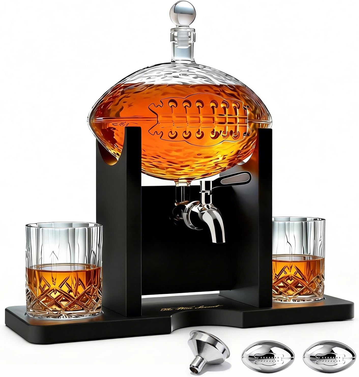 Football Whiskey Decanter Set for Men, Football Gifts for Men, 47oz Liquor Decanter Set with 2 Glasses + 2 Footballs Chillers, Gifts for Dad Husband Boyfriend Coach, for Liquor Bourbon Scotch Vodka