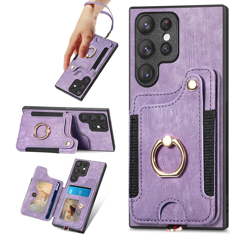 Funda para Galaxy A14 5G con tarjetero y anillo magnético morada 8