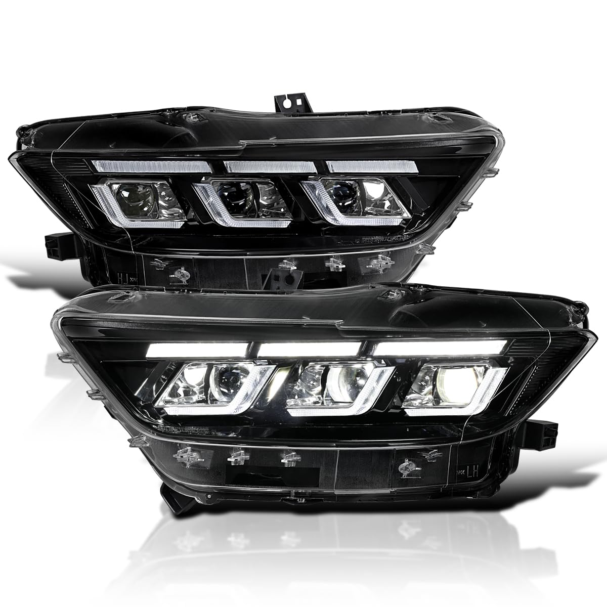 SPEC-D TUNING Full LED Jet Black Projector Headlights w/Sequential Signal, DRL & Startup Animation Compatible with 2015-2017 Ford Mustang, Left +