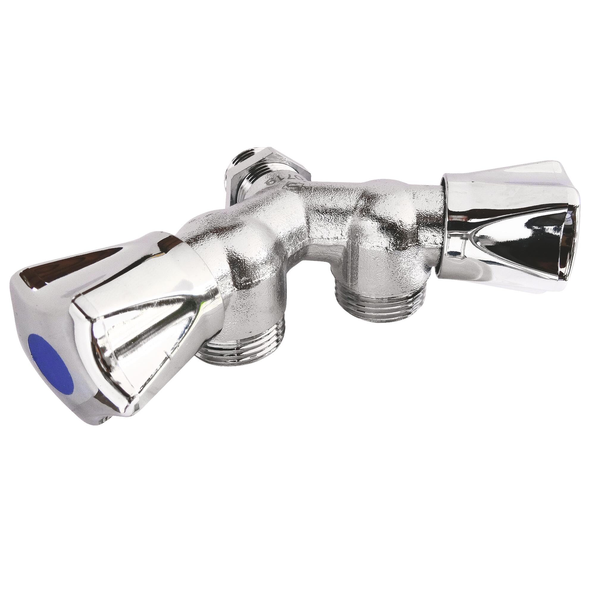 SOMATHERM FOR YOU, Robinet à clapet double sorties en Y, entrée M1/​2", sorties M3/​4", corps en laiton chromé, montage orientable, norme ACS, idéal pour lave-​linge et lave-​vaisselle