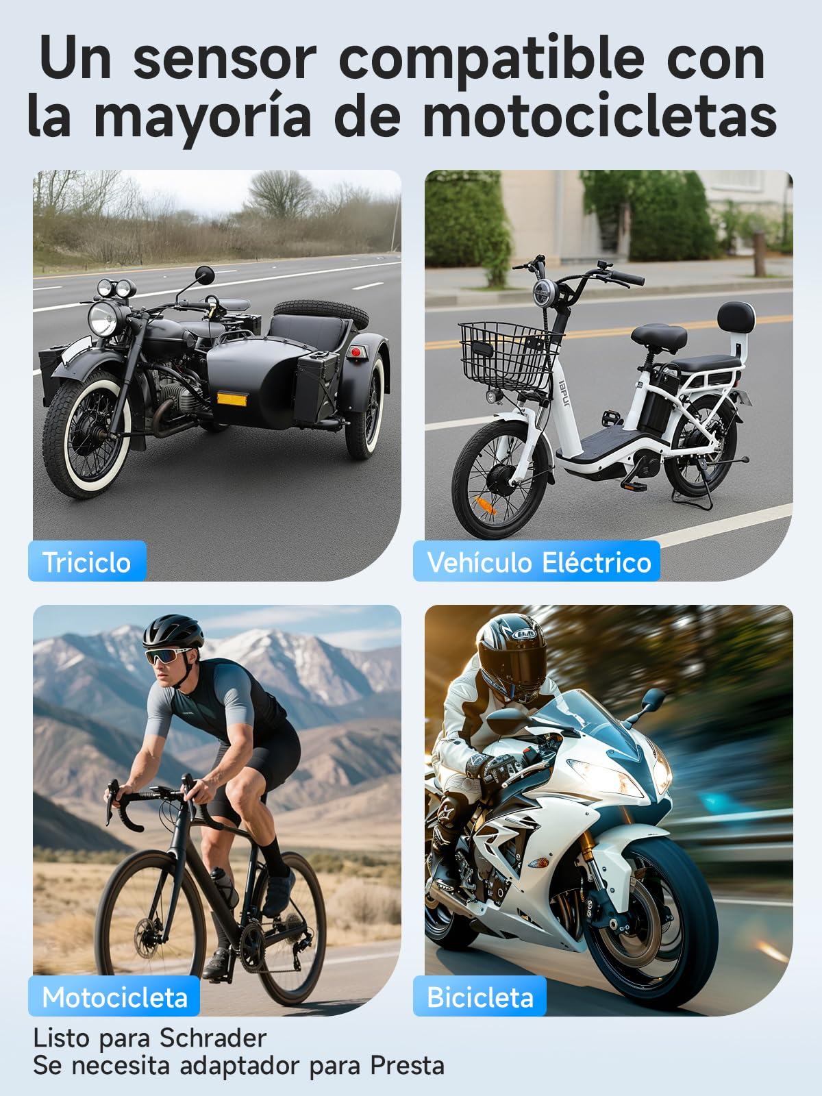 Moman Sistema TPMS Moto 2 Sensores, Monitor Presión y Temperatura Neumáticos con Alarma Manómetro de Presión de Neumáticos, Inalámbrico Solo iOS