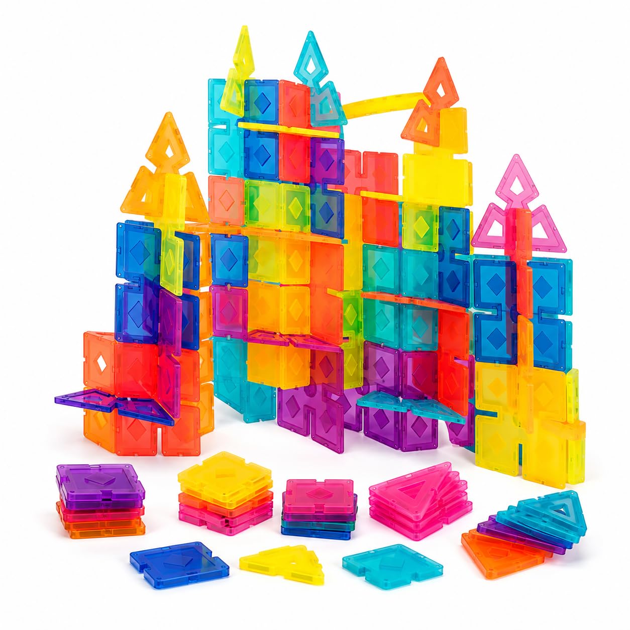 Snowflake Building Blocks Set 100 Pieces Creative Construction Toy Colourful Interlocking Building Blocks for Kids Age 3+ STEM Learning Fine Motor Skills Imagination Development Indoor Activity Game