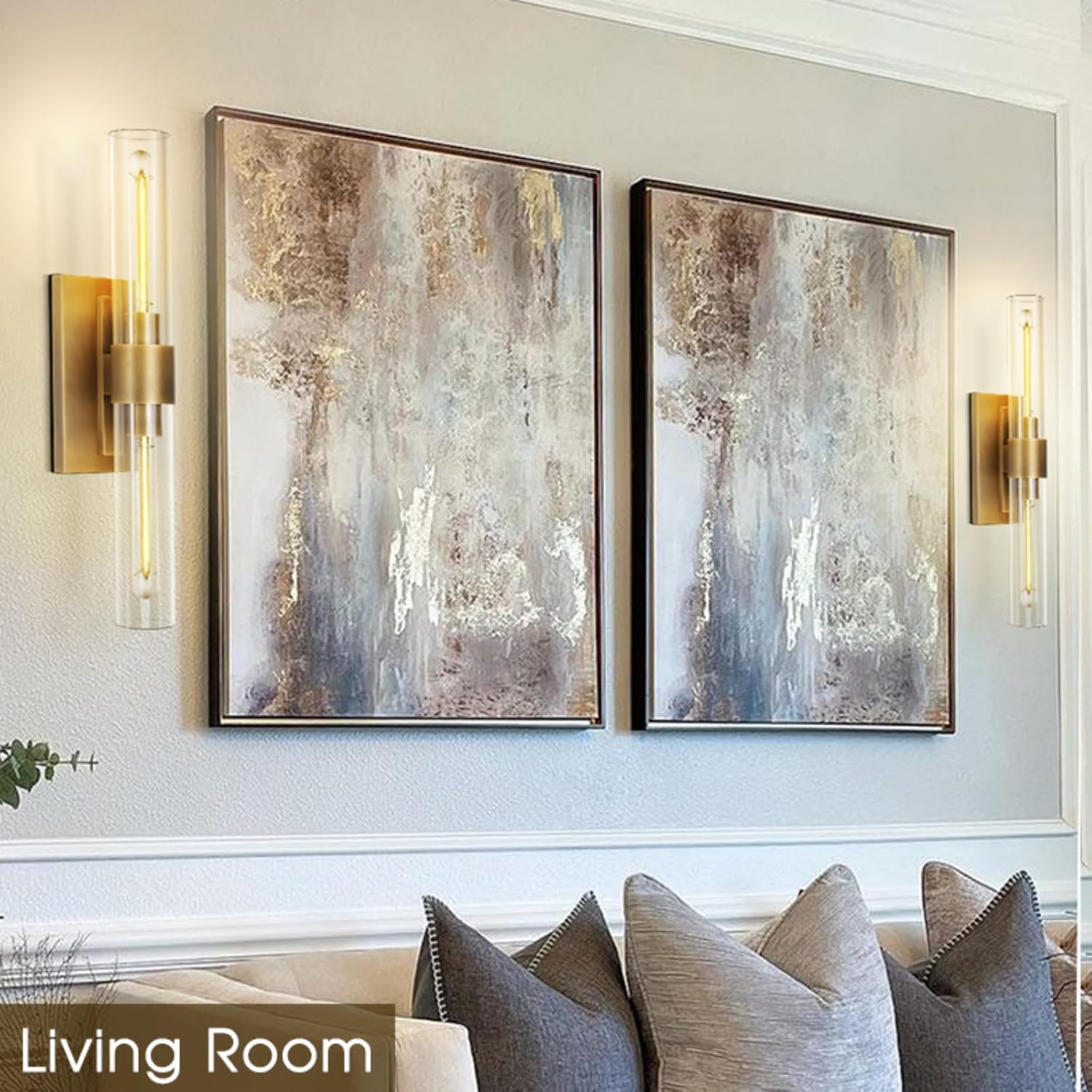 Brass Wall Sconces, 22.8" Bathroom Wall Sconce, Antique Brass Wall Sconces Set of 2, 2-Light Dimmable Wall Sconce, Sconces Wall Lighting With Glass, Bathroom Vanity Light, Tube Sconce for Living Room