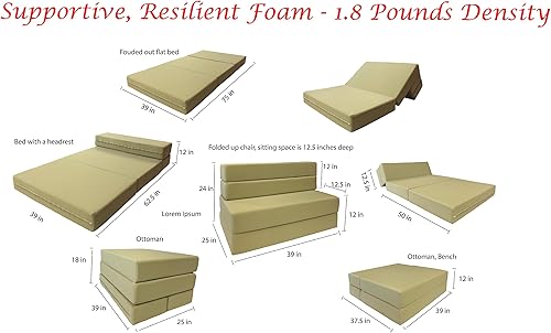 Miniatura 32 de D&D Futon Furniture Colchón plegable de espuma, sofá cama, camas de invitados (tamaño matrimonial, morado) Púrpura,Negro -,Marrón,Borgoña,Gris,Verde