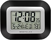 Westclox Large Digital Wall Clock with Temperature, Date, Alarm & Snooze - Battery Operated Black Desk or Wall Clock for Home Office Kitchen