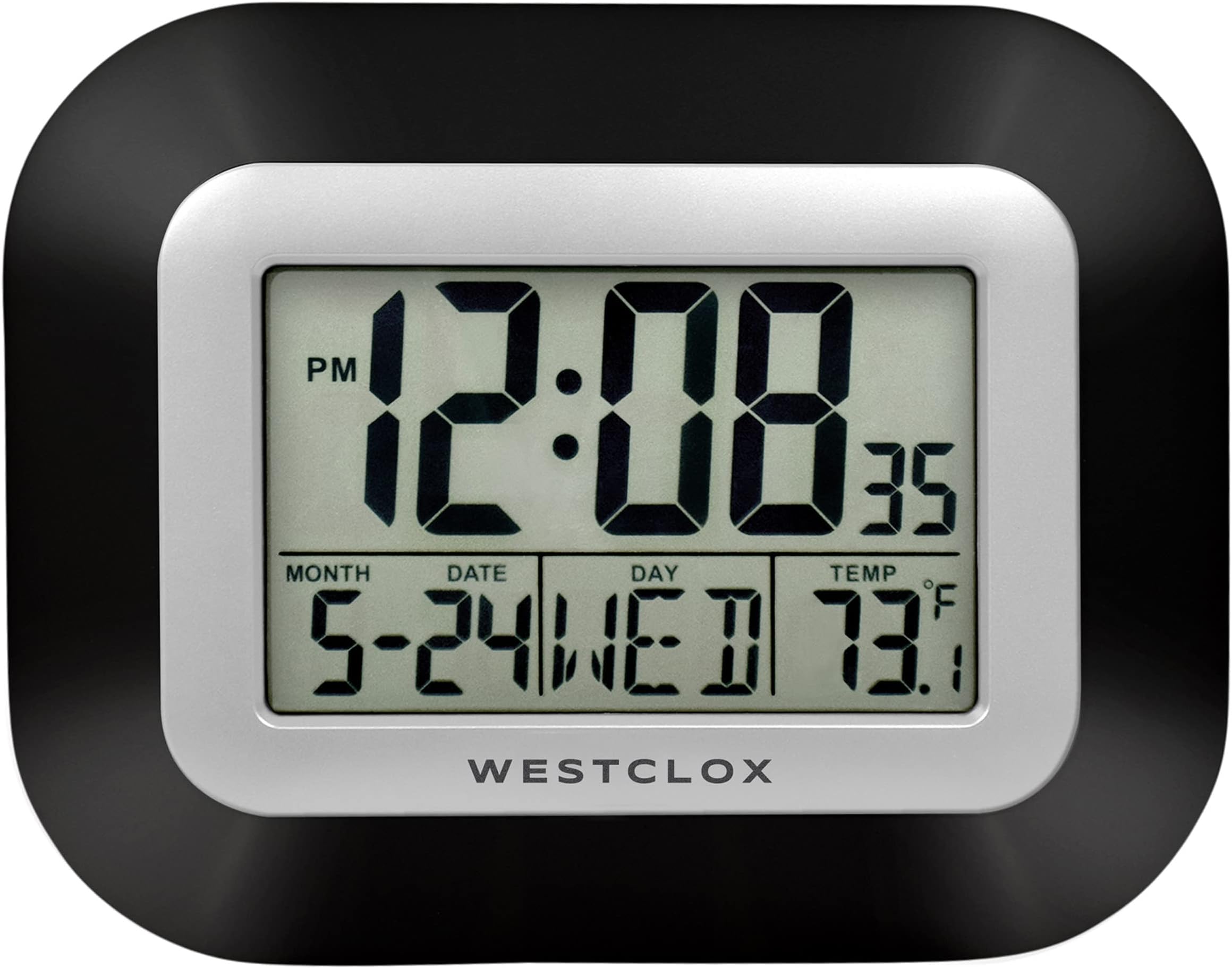 Large Digital Wall Clock Battery Operated with Temperature Date and Day of Week with Alarm | Modern Digital Desk Clock for Office Kitchen Bedroom or Living Room | Black