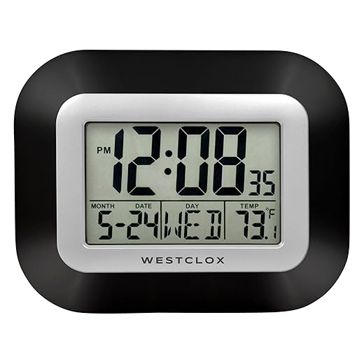 Westclox Large Digital Wall Clock Battery Operated with Temperature Date and Day of Week with Alarm