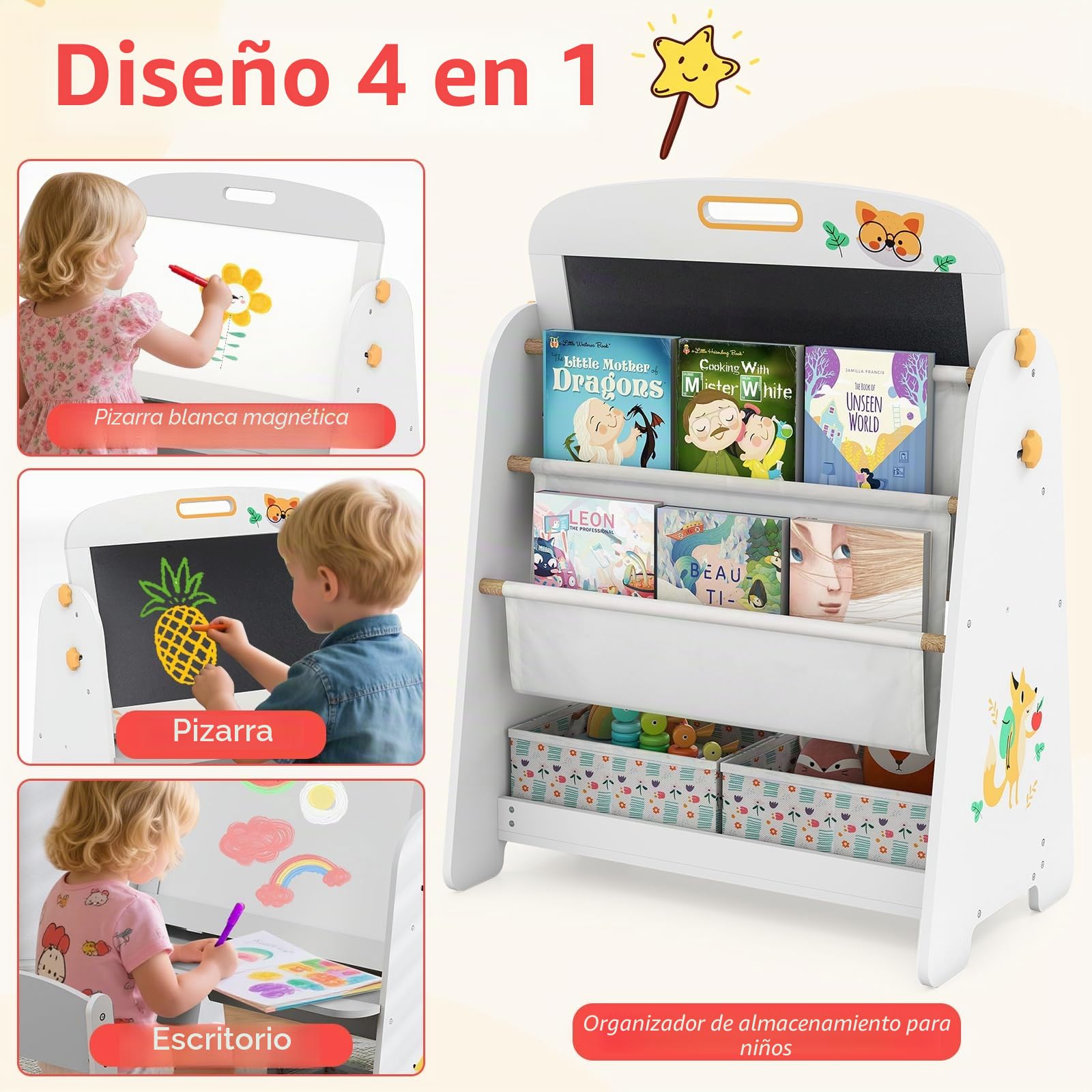 LIFEZEAL Juego de Mesa y Silla Infantil de Madera, Mesa Actividades Multifuncional con Diseño Ergonómico y Bloques de Construcción, Muebles Seguros para Niños de 1 a 5 Años (Blanco grisáceo)