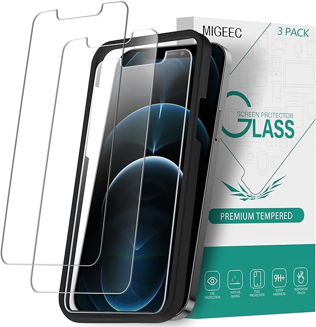 Migeec[3 Pack] Screen Protectors for iPhone 12 Pro Max 6.7", Tempered Glass with 9H-Hardness, Protective Film[Alignment Frame][Anti-Scratch]