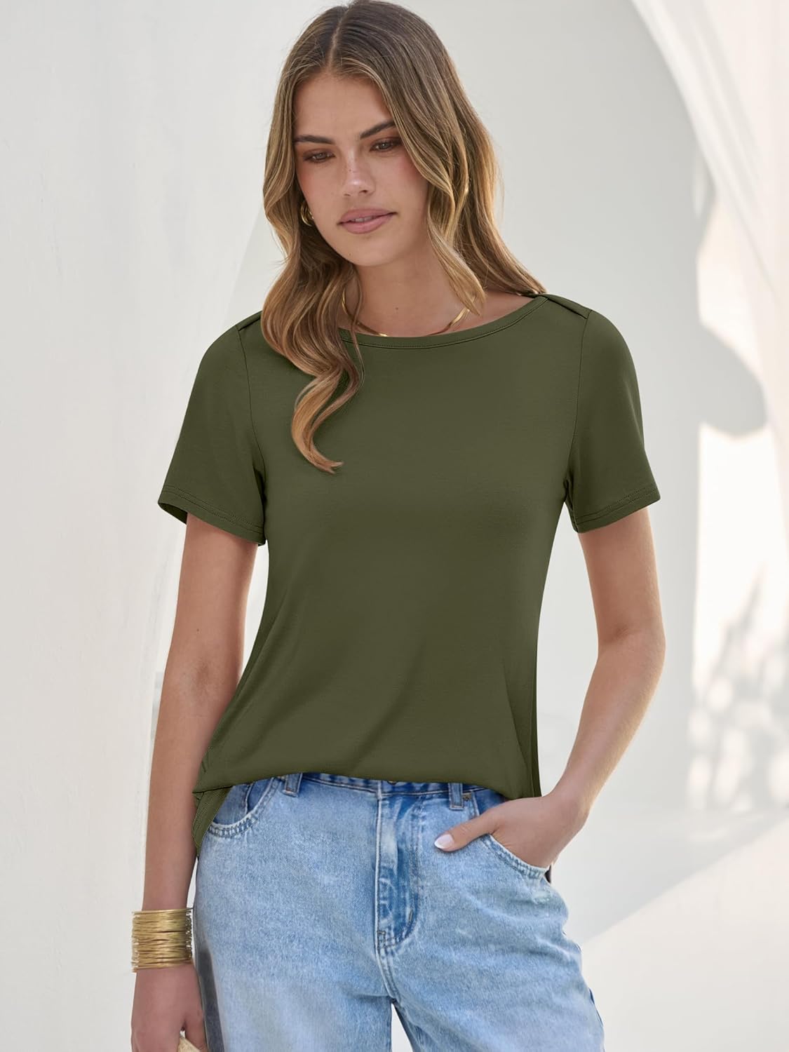 ANRABESS Womens Boat Neck Tops Short Sleeve T-Shirts Causal Fashion Tee Shirts 2026 Summer Spring Clothes - Image 2