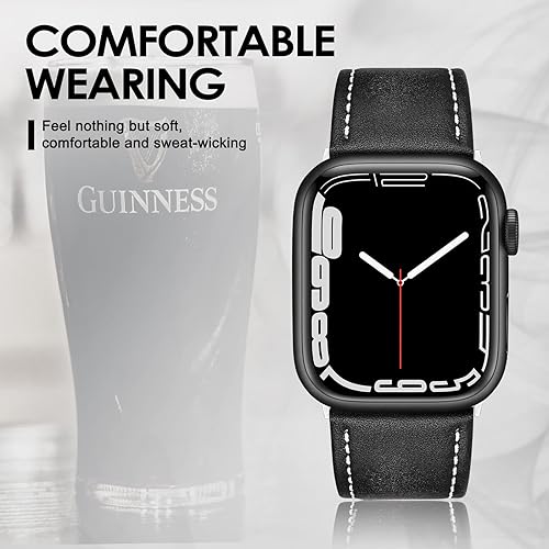 Vista 189 de Correa de cuero compatible con correas de Apple Watch de 1.811 in, 1.772 in, 1.732 in, 1.654 in (Serie 1/2/3) para hombres y mujeres, correa de Azul