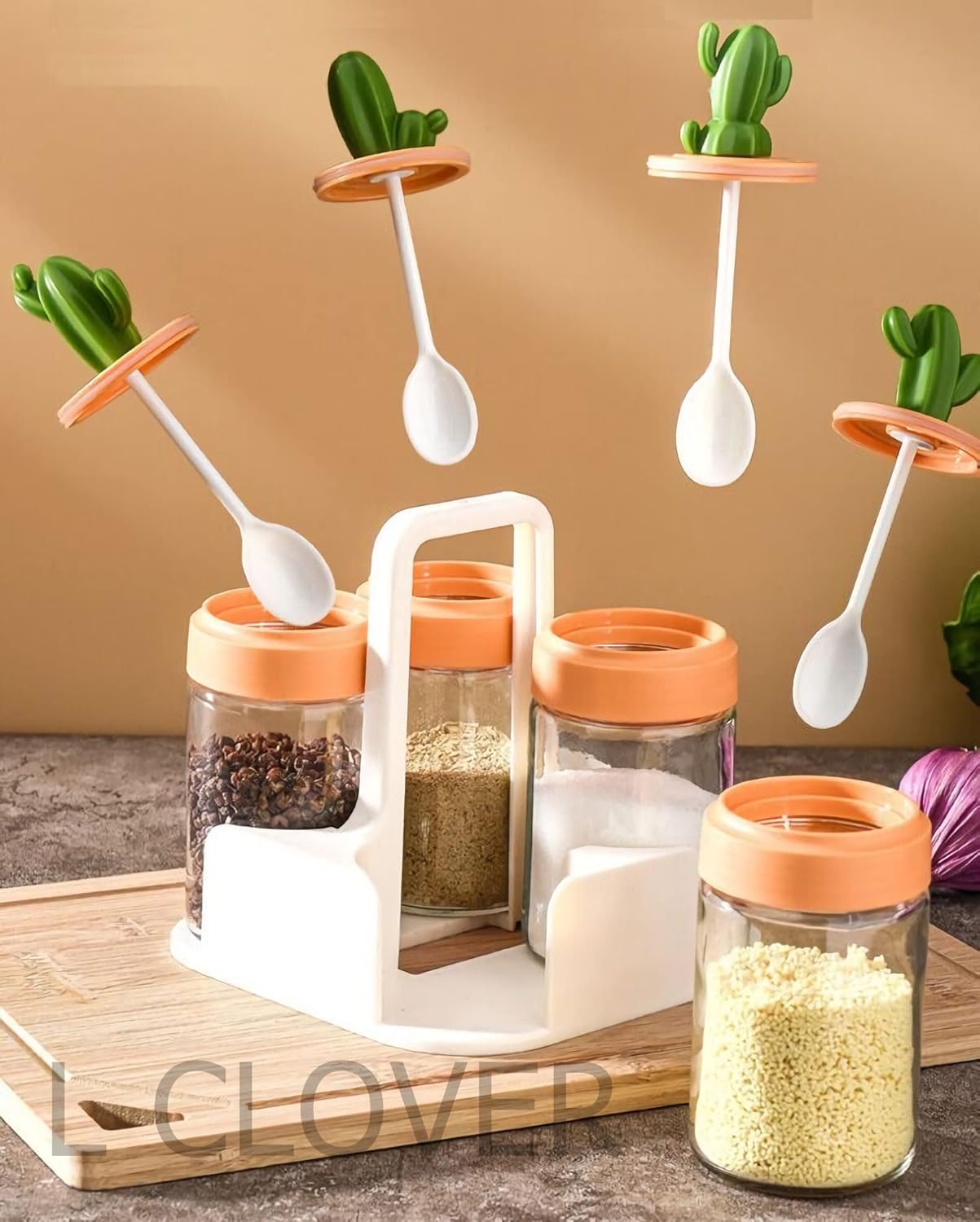 品揃え豊富で エルクローバー L Clover 調味料入れ 調味料ポット 密閉 ガラス おしゃれ 調味料ラック付き 容器 ギフト 卓上 塩 4 Tonna Com