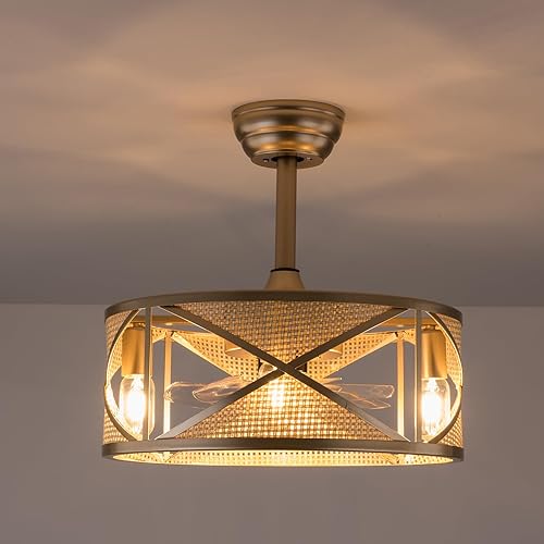 Miniatura 5 de LOYALHEARTDY Ventilador de techo industrial de 20 pulgadas con control remoto de luz LED, 3 velocidades ajustables, ventilador de techo enjaulado