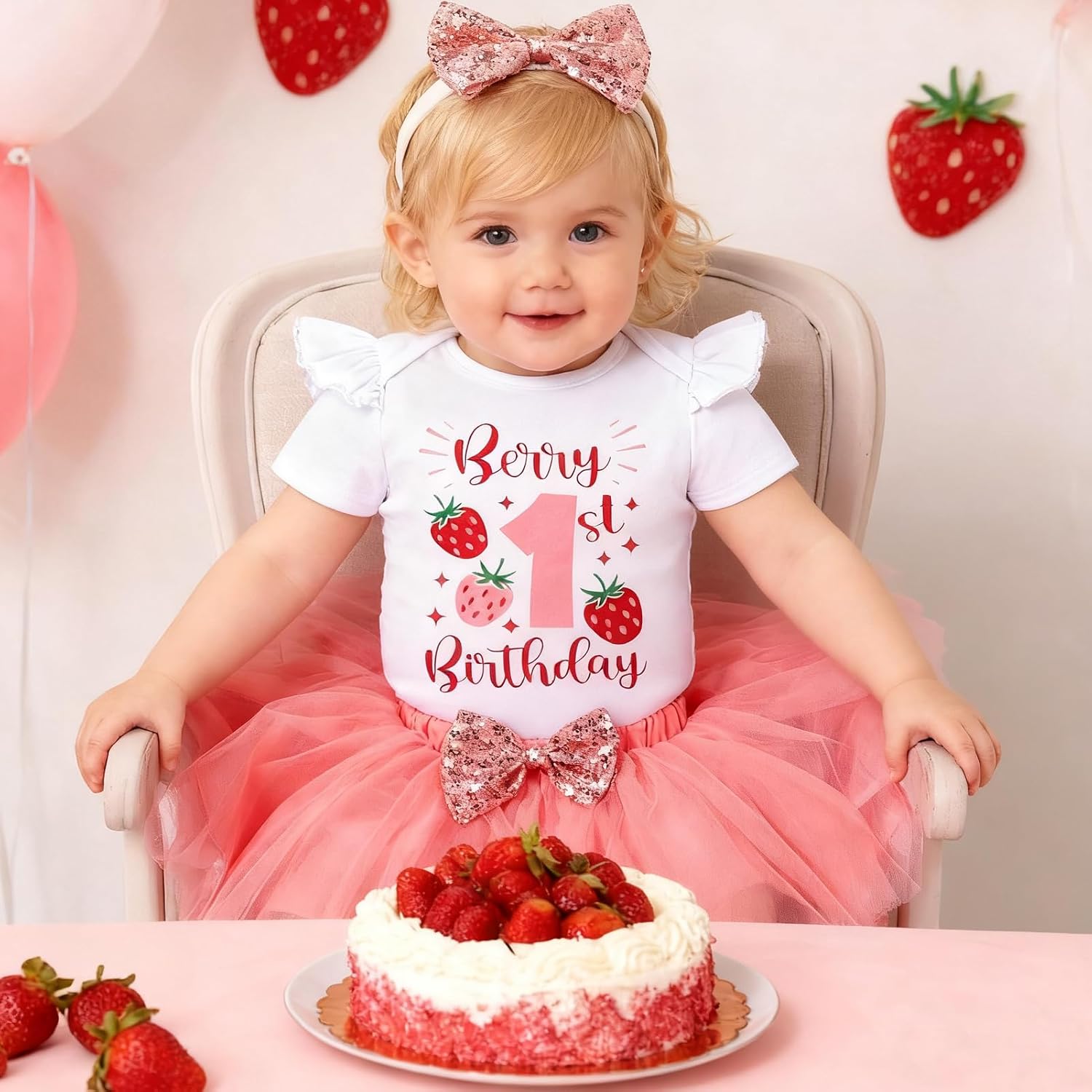 GRNSHTS Baby Girl Birthday Cake Smash Outfit Toddler Girl My 1st Birthday Romper Tutu Skirt with Headband Clothes Set